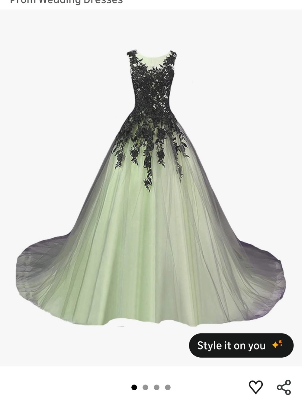 Black Appliqué Green Ball Gown Prom Dress